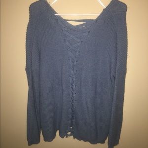 Lace up back sweater